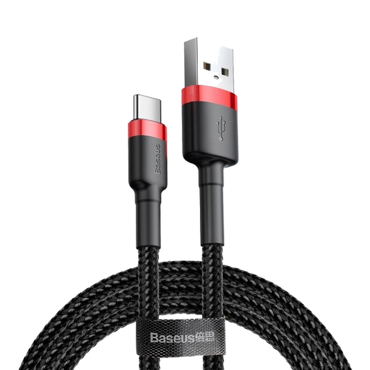 Cablu din nailon USB-A - USB-C Baseus Cafule Quick Charge 3.0 2A 2m negru-rosu