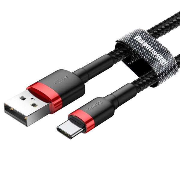 Cablu nailon USB-A - USB-C Baseus Cafule Quick Charge 3.0 3A 0.5m negru-rosu