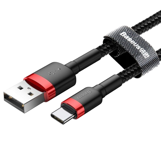 Cablu nailon USB-A - USB-C Baseus Cafule Quick Charge 3.0 3A 0.5m negru-rosu