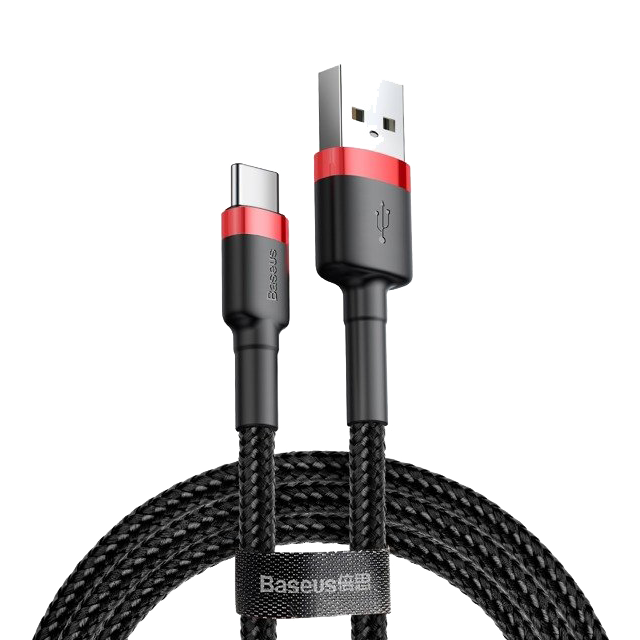 Cablu din nailon USB-A - USB-C Baseus Cafule Quick Charge 3.0 3A 1m negru-rosu