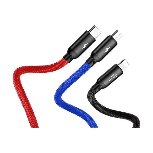 Cablu USB-A - Lightning, Micro, USB-C Baseus Three Primary Colors 3in1 1.2m
