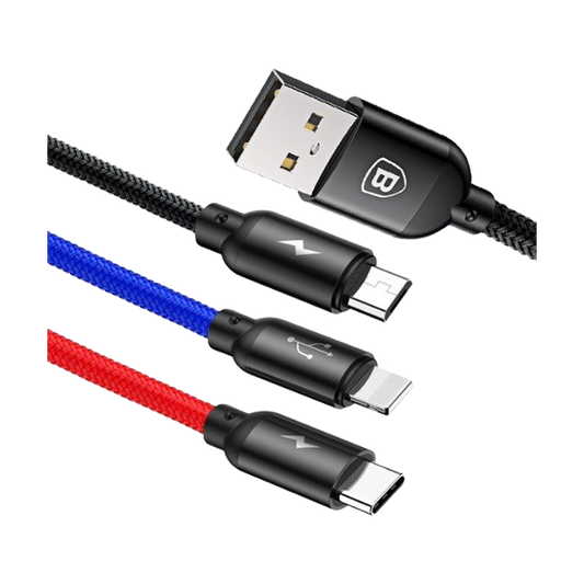 Cablu USB-A - Lightning, Micro, USB-C Baseus Three Primary Colors 3in1 1.2m